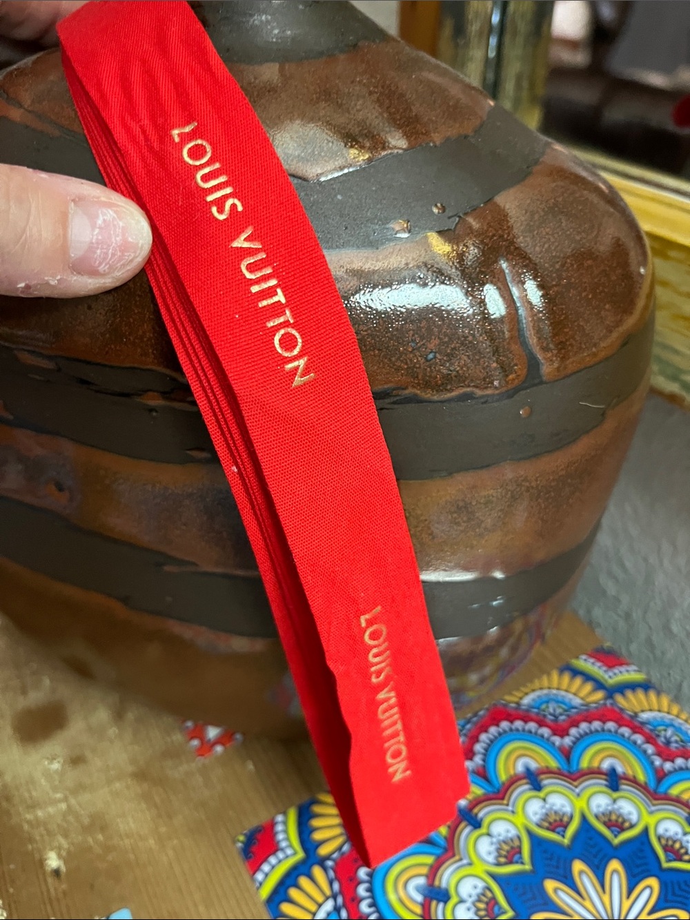 Louis Vuitton Red Ribbon with Gold Lettering (8.5 foot )